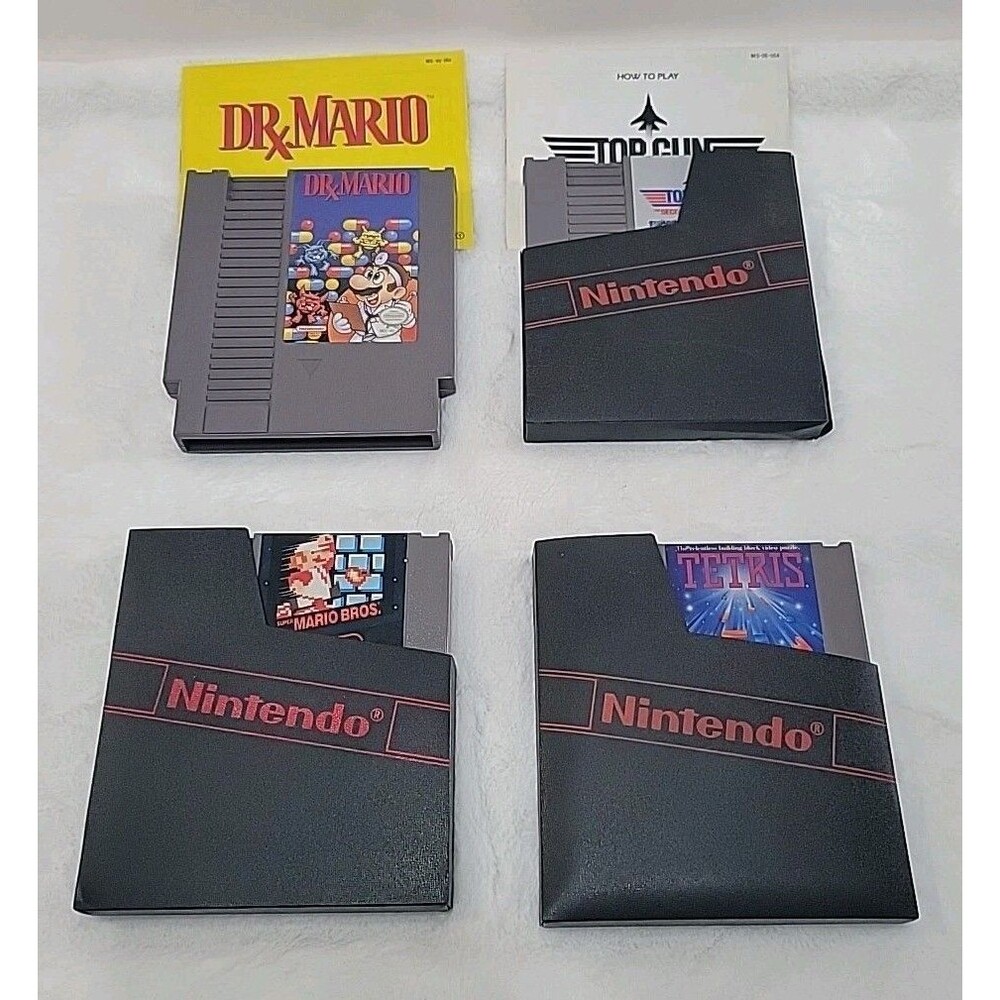 Vintage Nintendo Games Lot Of 4 TETRIS SUPER MARIO TOPGUN DRX MARIO and POSTER